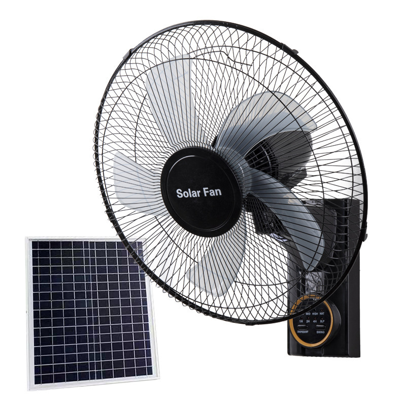 16-Inch Solar Wall Mount Fan with Remote Control - Multi-Function Digital Display