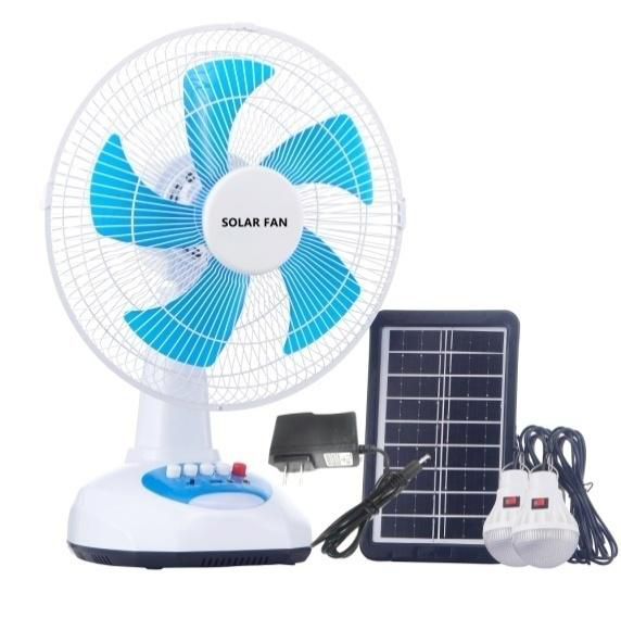 Solar Rechargeable Table Fan with Lights | 6600mAh Battery USB Output | 3-Speed 12 Inch Portable Desk Fan for Camping Study Emergency