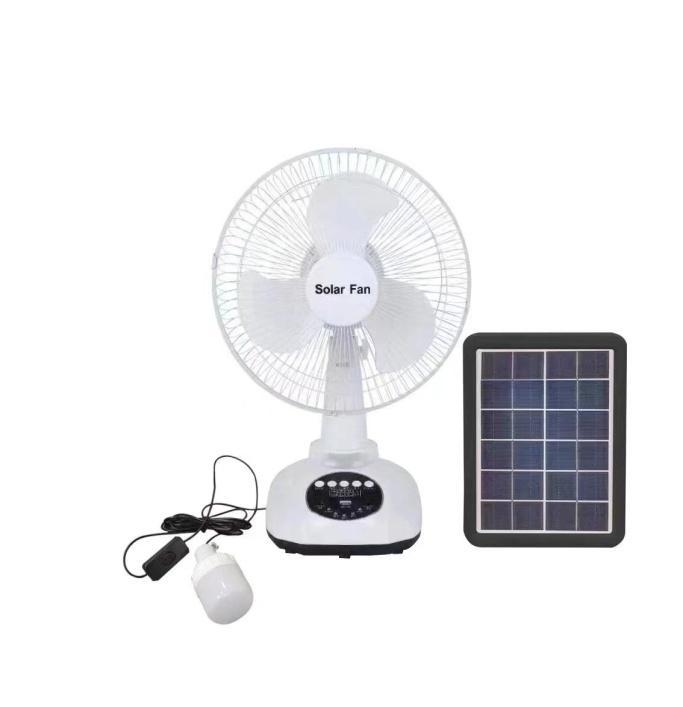 Compact 12-Inch Solar Desk Fan | 3W Panel & Dual Lighting | Budget-Friendly Cooling Solution