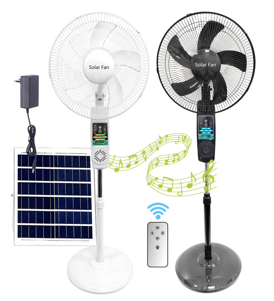 Solar Standing Fan with Bluetooth Speaker & Radio - Multi-Function Solar Fan for Outdoor Camping - Solar Powered Entertainment Fan