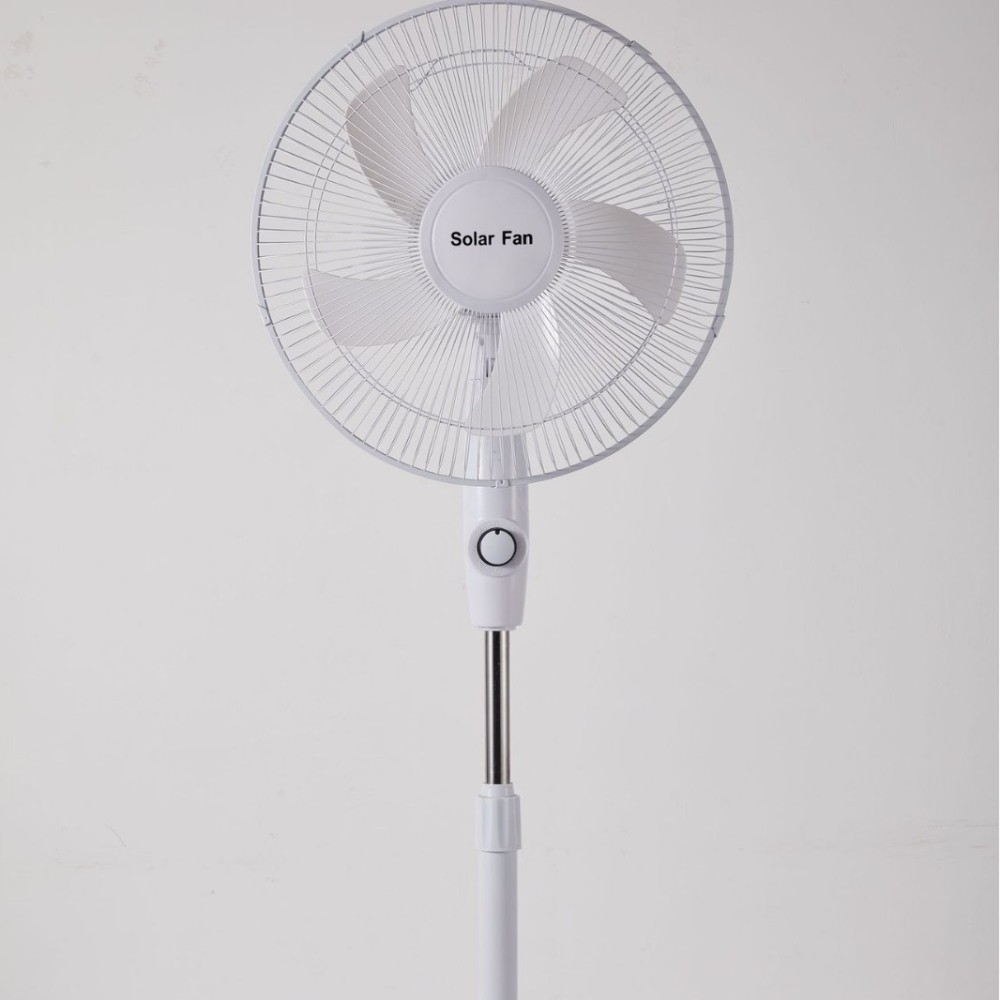 Solar Standing Fan | 5-6 Hour Runtime | Compact Design | Pure White Finish