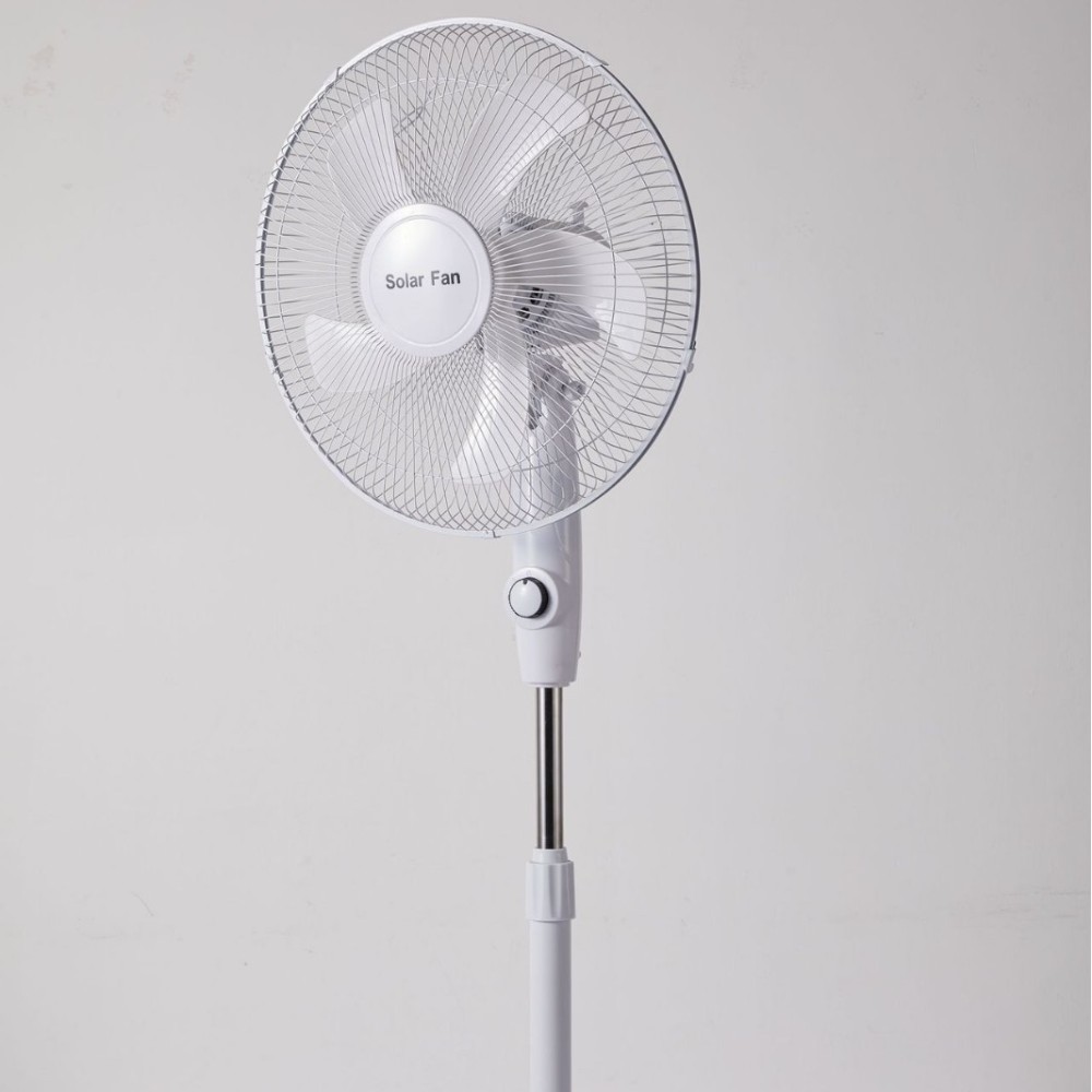 Solar Standing Fan | 5-6 Hour Runtime | Compact Design | Pure White Finish