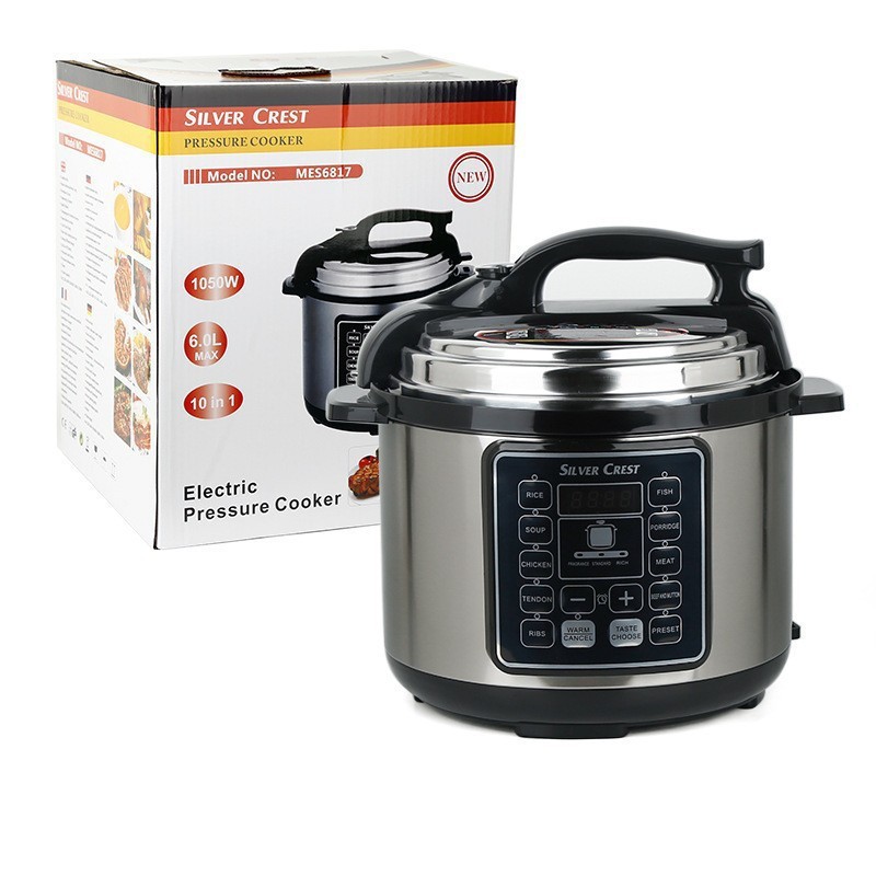 10 In 1 Electric Pressure Cooker With 24-Hour Reservation Function, Slow Cooker, Rice Cooker, Wok, Cake, Yogurt, Etc., 6 L, Stainless Steel/Black