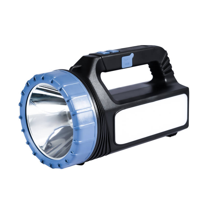 Solar & Type-C Rechargeable LED Searchlight with Side Light & Battery Indicator
