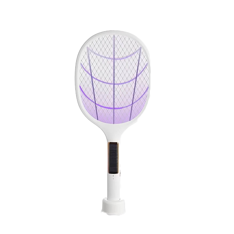 Solar Powered Electric Mosquito Swatter, 2-in-1 UV Bug Zapper Racket for Indoor/Outdoor