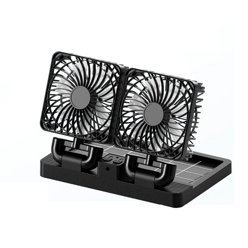 Portable Dual-Head Fan, Solar & USB Rechargeable Personal Cooling Fan