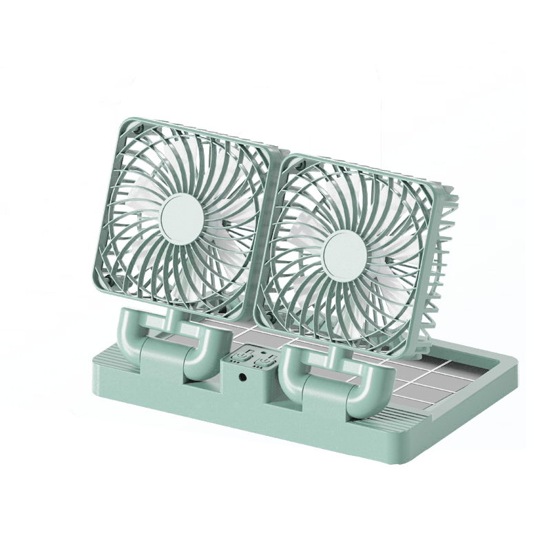 Portable Dual-Head Fan, Solar & USB Rechargeable Personal Cooling Fan