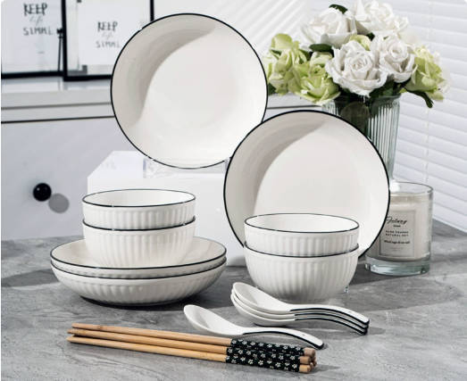 Minimalist Style Ceramic Dinnerware Set, Microwave Safe Porcelain Tableware for Home