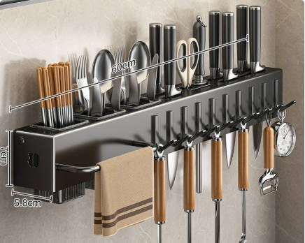 No-Drill Multifunctional Kitchen Knife Holder, Wall-Mounted Utensil Organizer