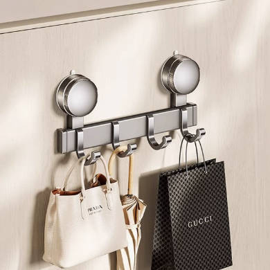 Suction Cup Door Hook Rack, No-Drill Wall Hanger for Clothes & Towels