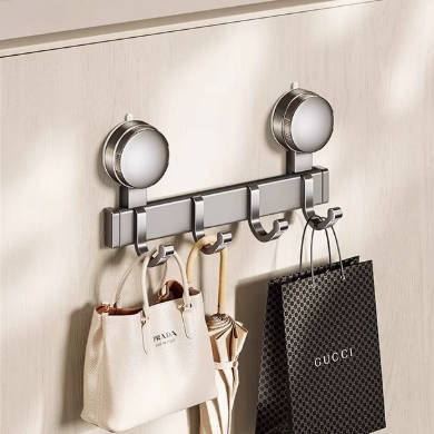 Suction Cup Door Hook Rack, No-Drill Wall Hanger for Clothes & Towels