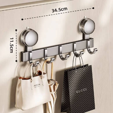 Suction Cup Door Hook Rack, No-Drill Wall Hanger for Clothes & Towels