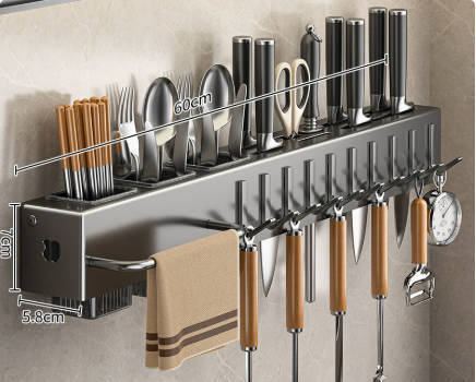 No-Drill Multifunctional Kitchen Knife Holder, Wall-Mounted Utensil Organizer