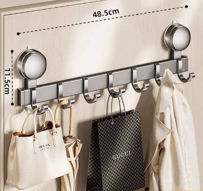 Suction Cup Door Hook Rack, No-Drill Wall Hanger for Clothes & Towels