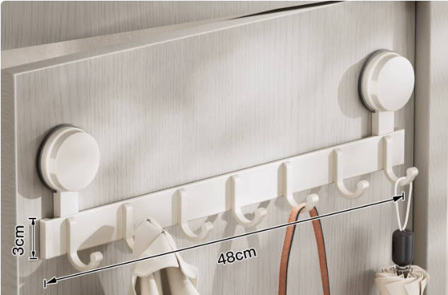 Suction Cup Door Hook Rack, No-Drill Wall Hanger for Clothes & Towels