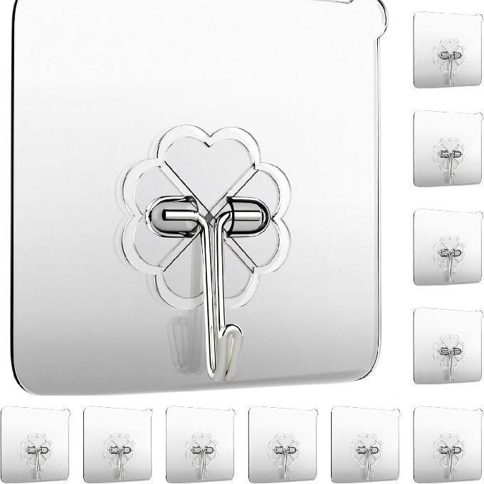 10PCS Self Adhesive Wall Hooks Transparent Waterproof and Rustproof