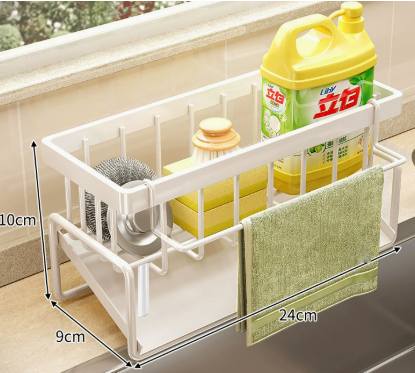 Stainless Steel Sink Caddy Organizer, Kitchen Sink Drying Rack with Drain Tray