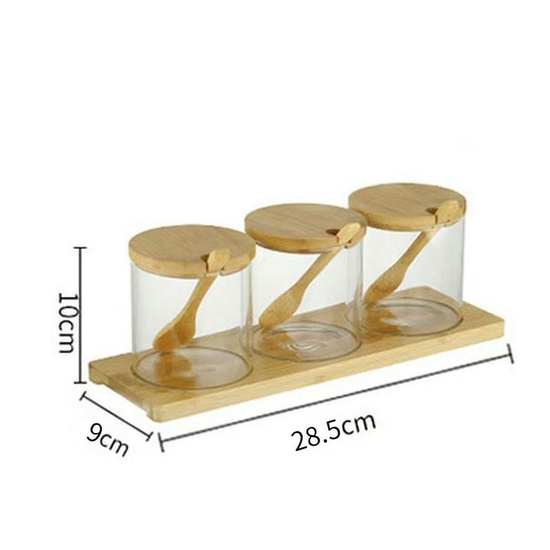 Kitchen Glass Spice Jars Set with Bamboo Lids & Base Tray, Borosilicate Glass Seasoning Containers