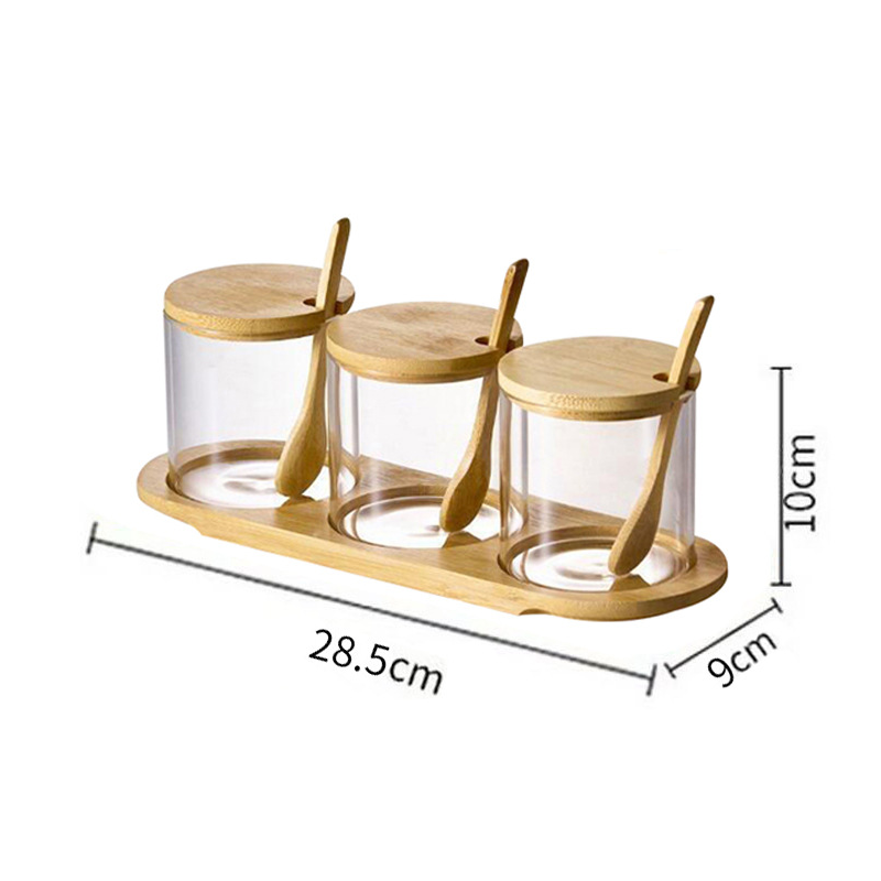 Kitchen Glass Spice Jars Set with Bamboo Lids & Base Tray, Borosilicate Glass Seasoning Containers