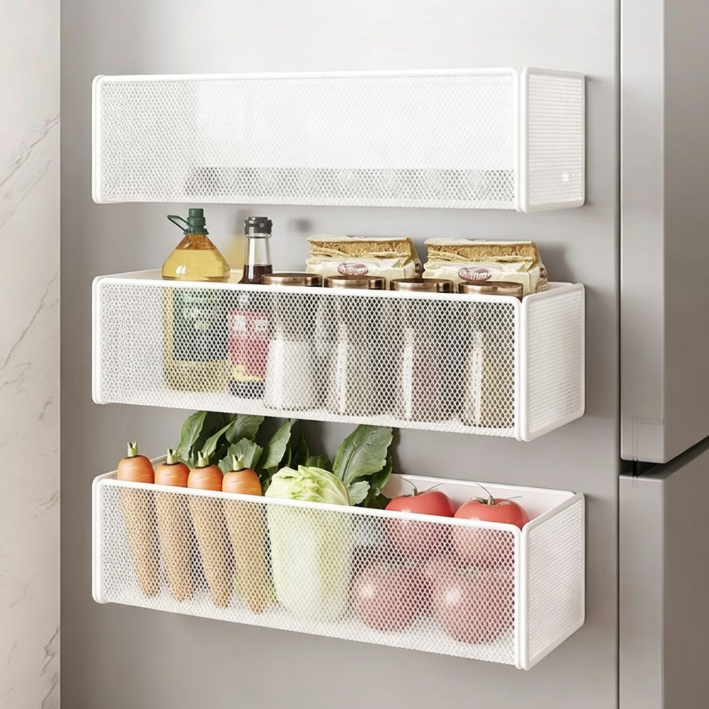 Carbon Steel Magnetic Hanging Basket, Refrigerator Storage Organizer