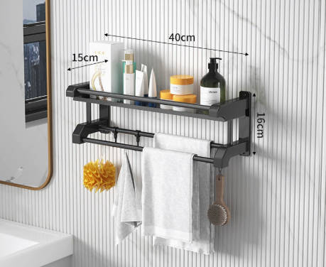 Wall-Mounted No-Drill Bathroom Storage Shelf