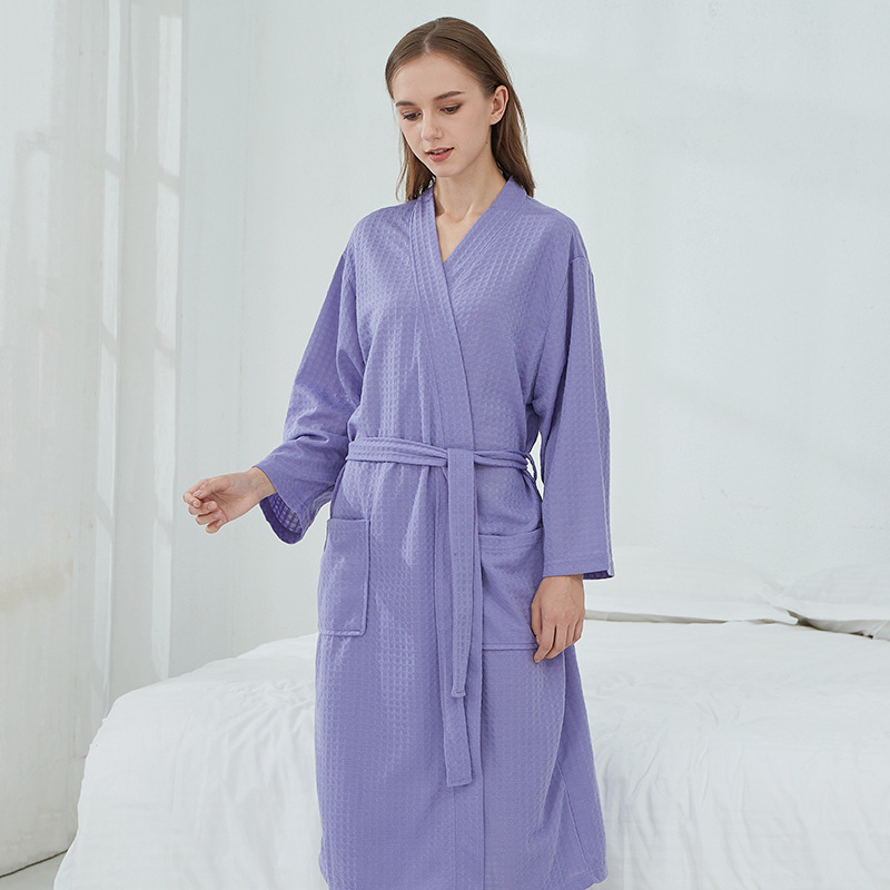 跨境华夫格浴袍桑拿服女士薄款睡袍长款情侣家居服酒店浴袍男代发