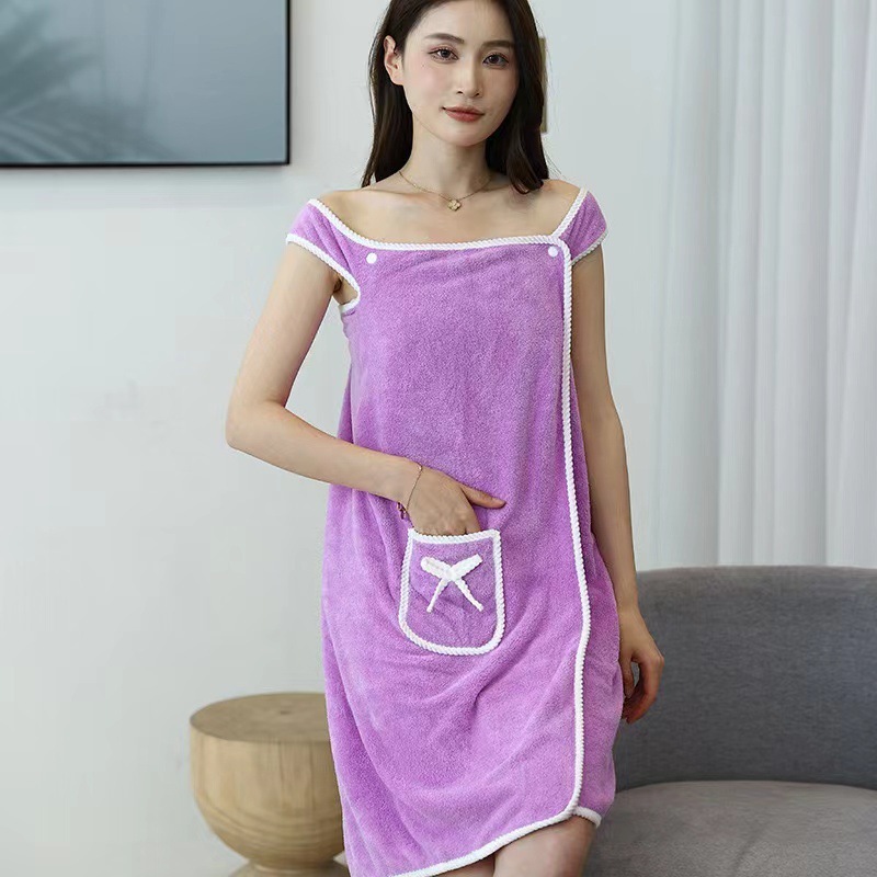 批发珊瑚绒浴裙可穿可裹家用洗澡浴袍成人女加厚吸水毛巾浴巾a类