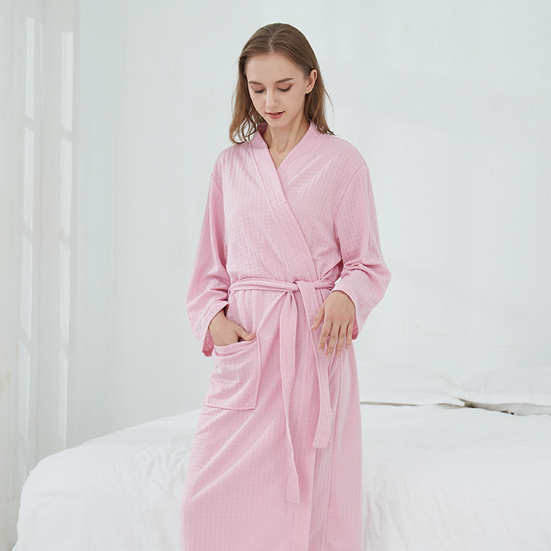 跨境华夫格浴袍桑拿服女士薄款睡袍长款情侣家居服酒店浴袍男代发