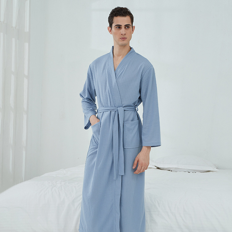 跨境华夫格浴袍桑拿服女士薄款睡袍长款情侣家居服酒店浴袍男代发