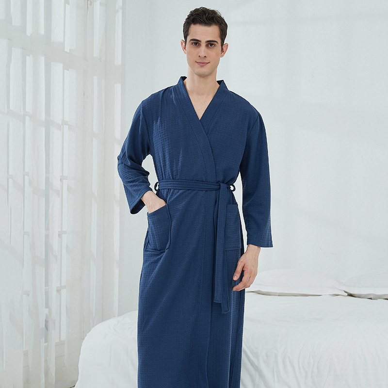 跨境华夫格浴袍桑拿服女士薄款睡袍长款情侣家居服酒店浴袍男代发