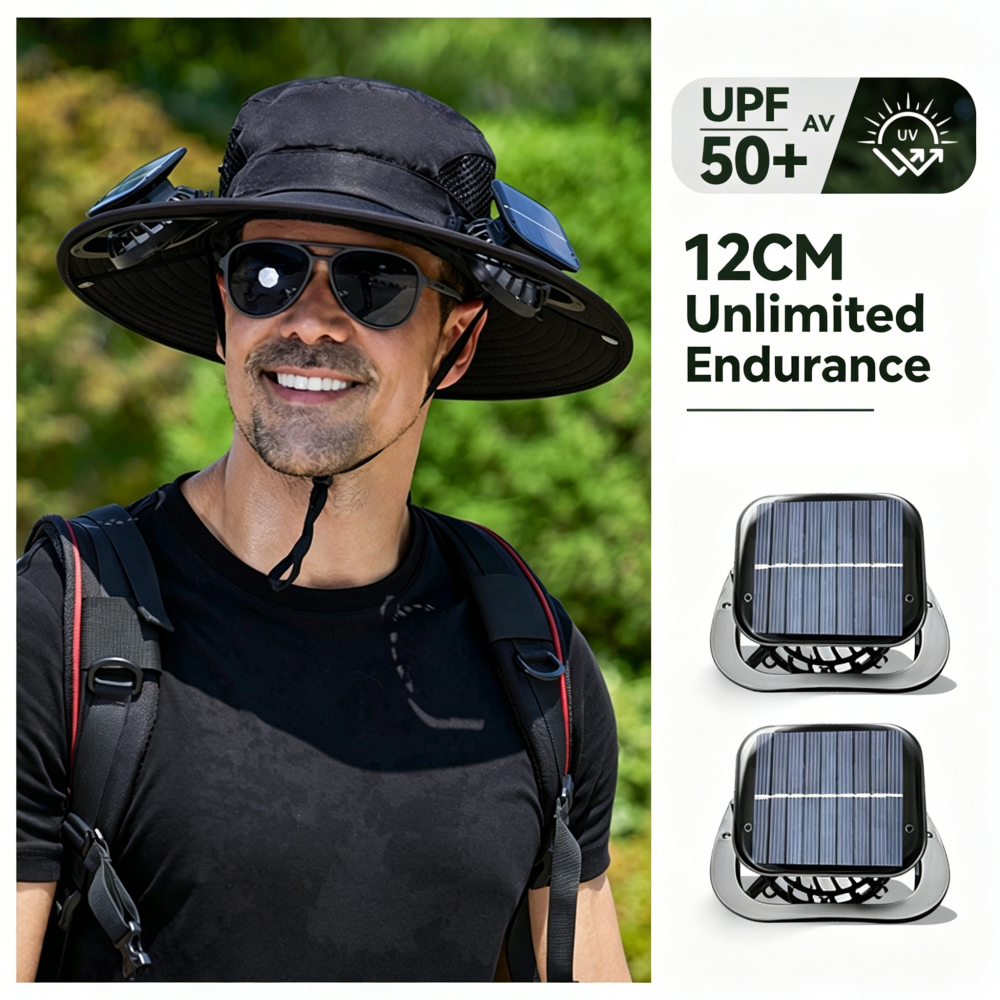 Solar & USB Rechargeable Cooling Fan Hat, Outdoor Sun Protection
