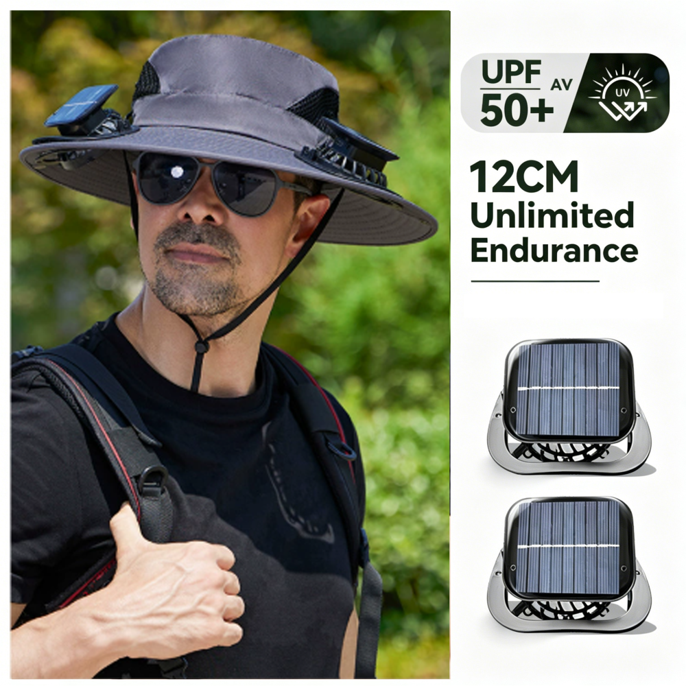 Solar & USB Rechargeable Cooling Fan Hat, Outdoor Sun Protection