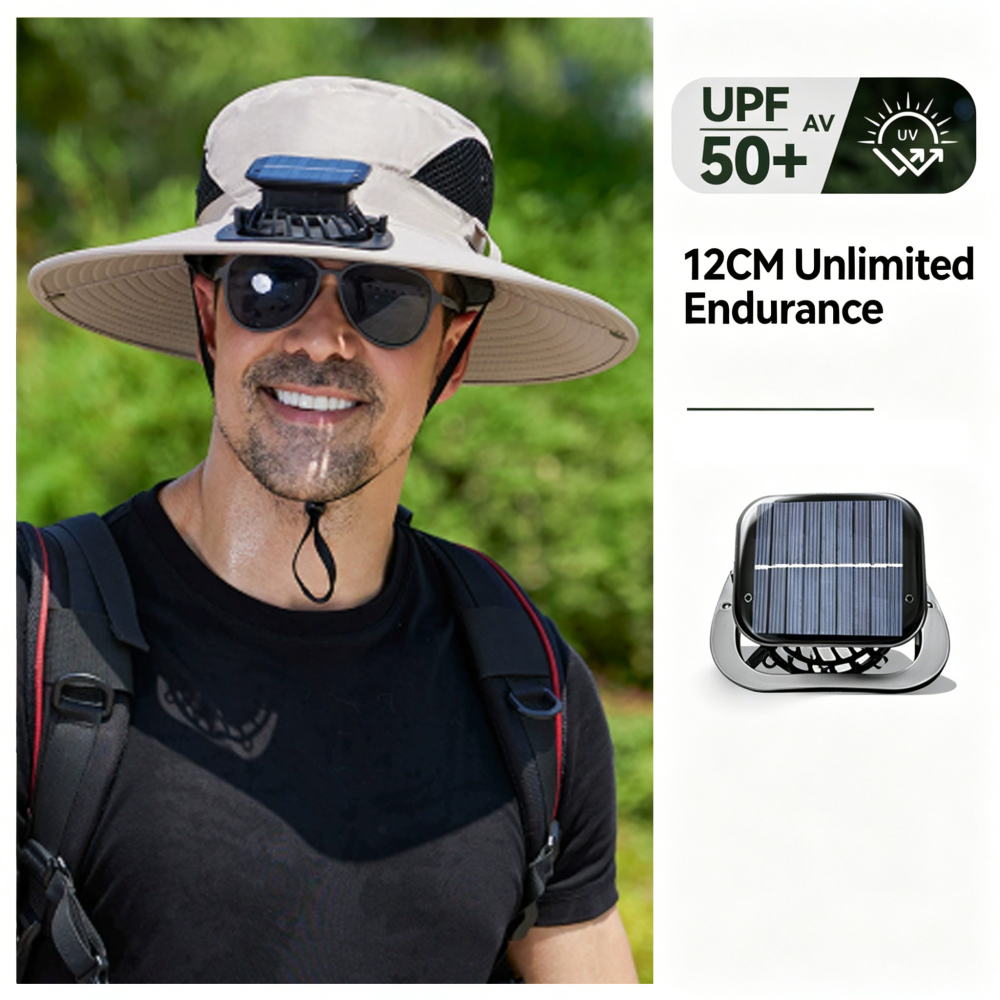 Solar & USB Rechargeable Cooling Fan Hat, Outdoor Sun Protection