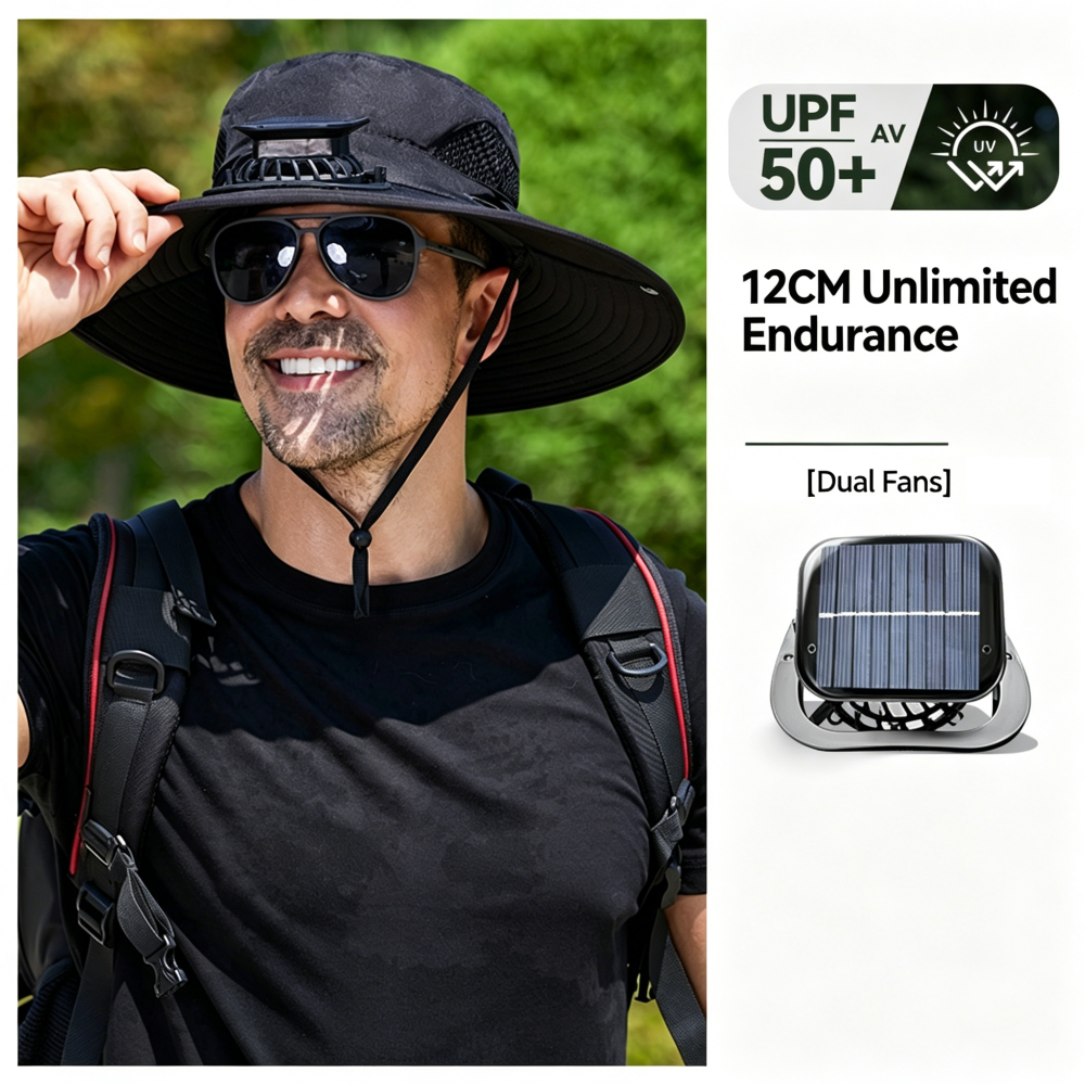 Solar & USB Rechargeable Cooling Fan Hat, Outdoor Sun Protection