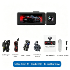 S8Pro【Front 2K + In-Car 720P + External Rear】