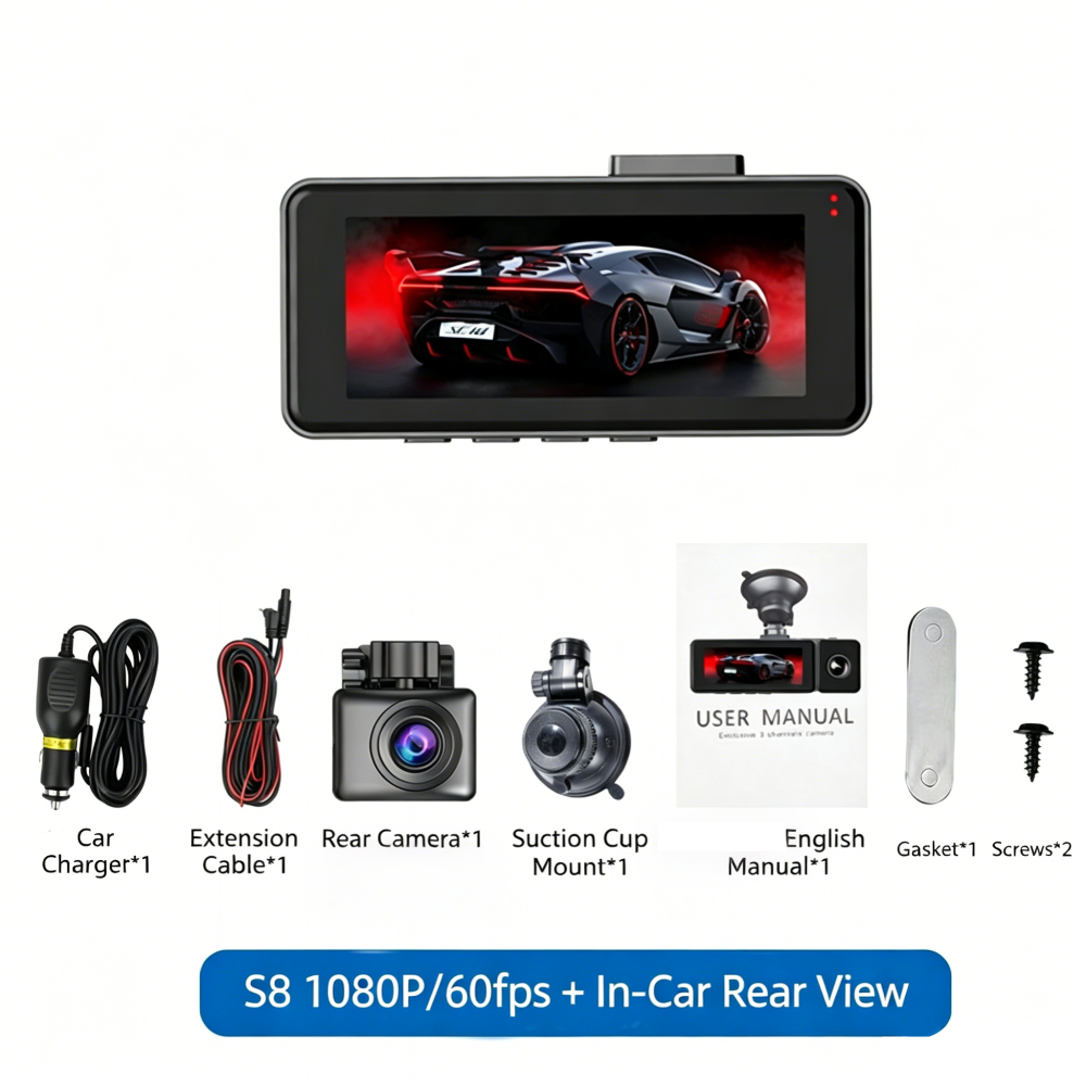 3-Channel Dash Cam with 2K Recording, 24H Parking Monitor & APP Control