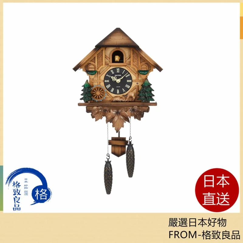 日本製RHYTHM 麗聲4MJ423SR06 咕咕鐘時鐘掛鐘布穀鳥木雕,生活家電