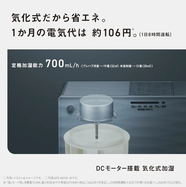Panasonic 加濕器 蒸發式 19張榻榻米 霧白 FE-KXY07 24年款
