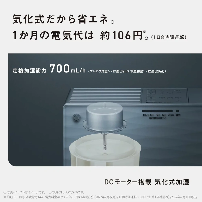 Panasonic 加濕器 蒸發式 19張榻榻米 霧白 FE-KXY07 24年款