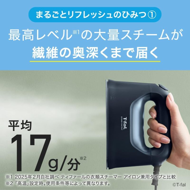 T-fal 特福 Steam Ruffle 衣物蒸氣熨斗 DV8076J0 消光黑｜2WAY手持掛燙機｜除臭除菌｜