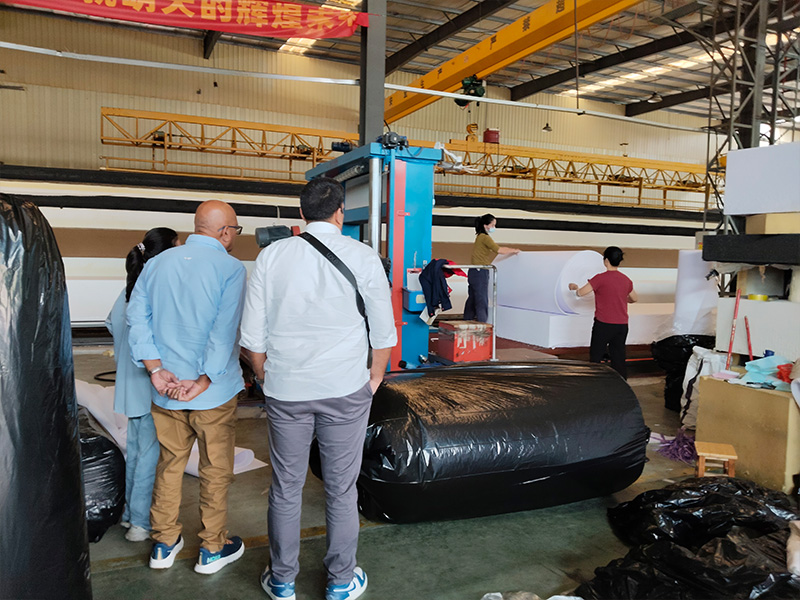 Sri Lankan client visiting and inspecting foam production facility