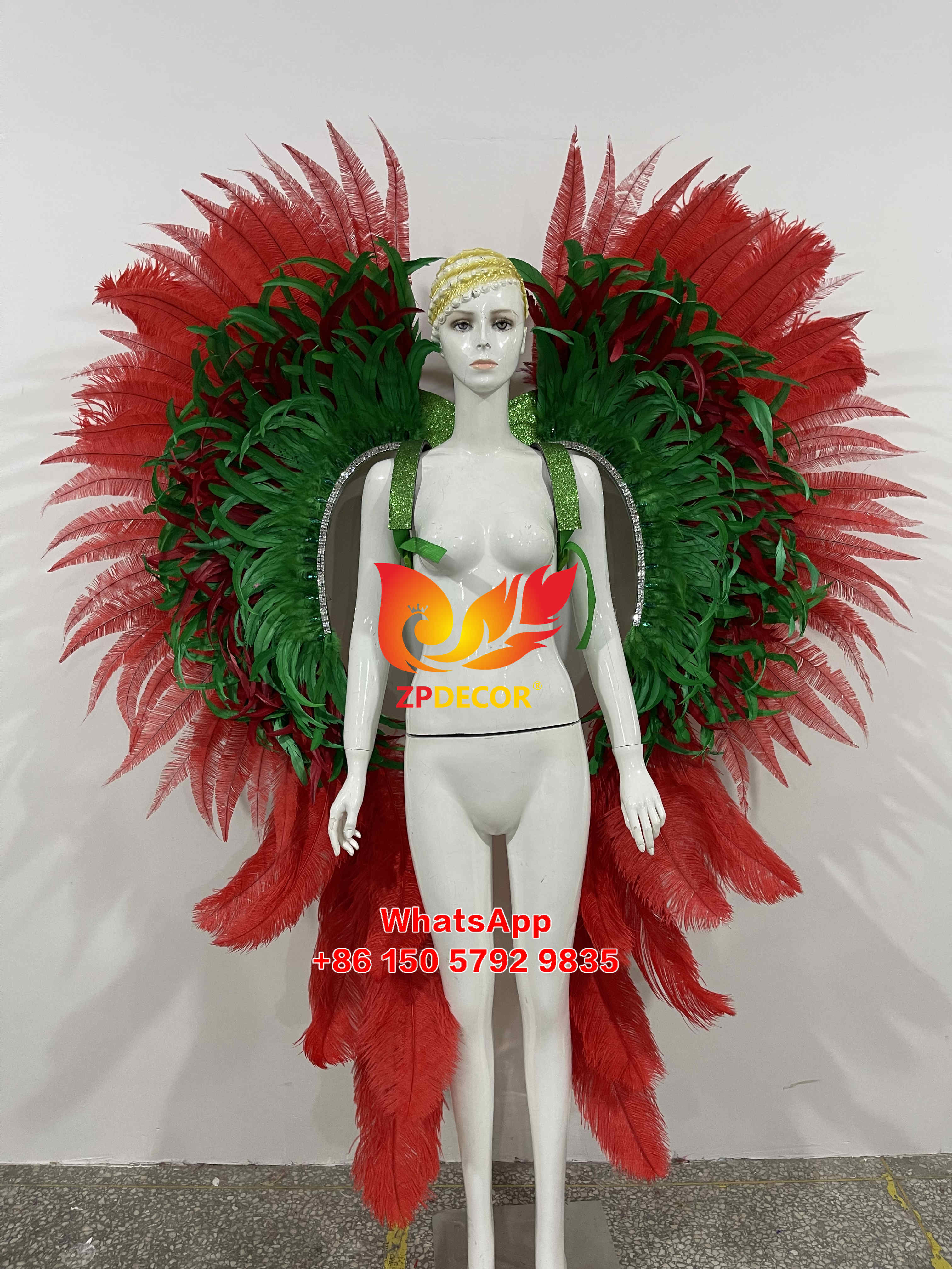 Zpdecor Made Pink and Red Ostrich Feathers Carnival Costumes Outfits