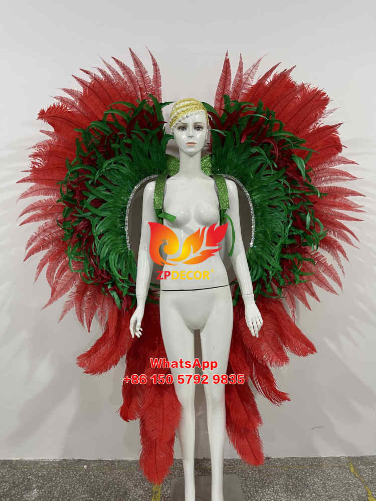 Zpdecor Made Pink and Red Ostrich Feathers Carnival Costumes Outfits