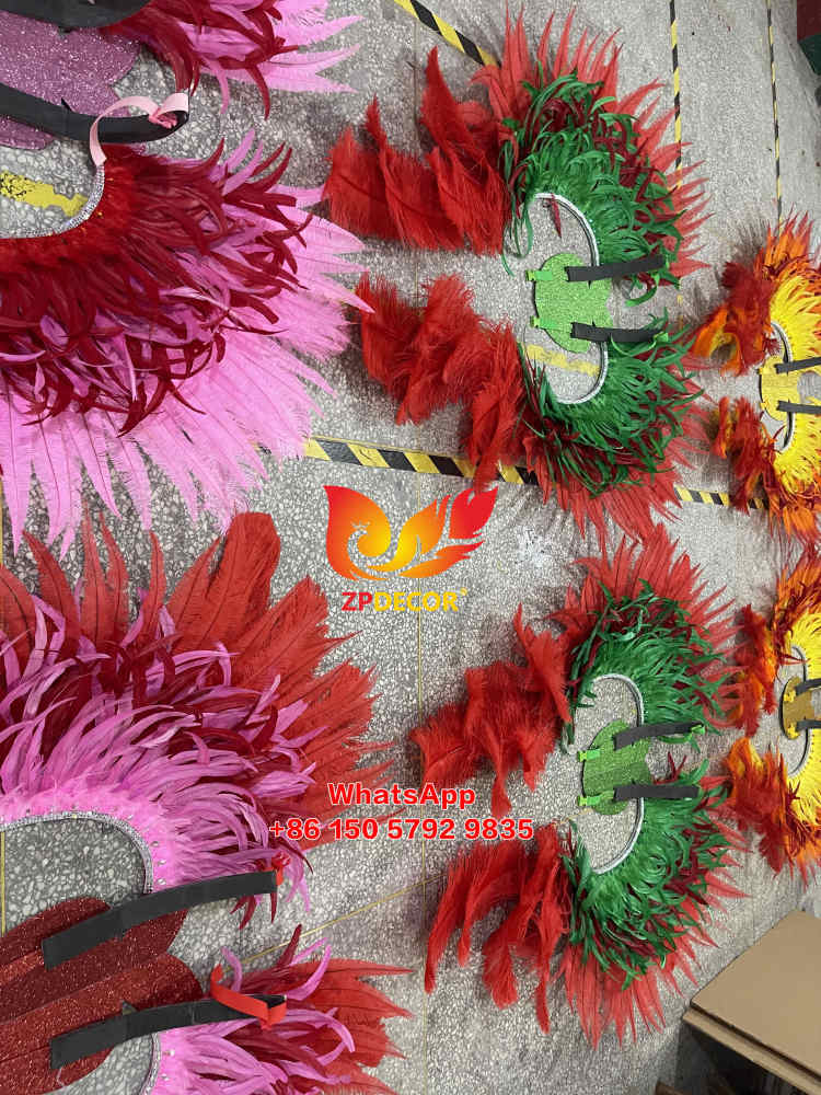 Zpdecor Made Pink and Red Ostrich Feathers Carnival Costumes Outfits
