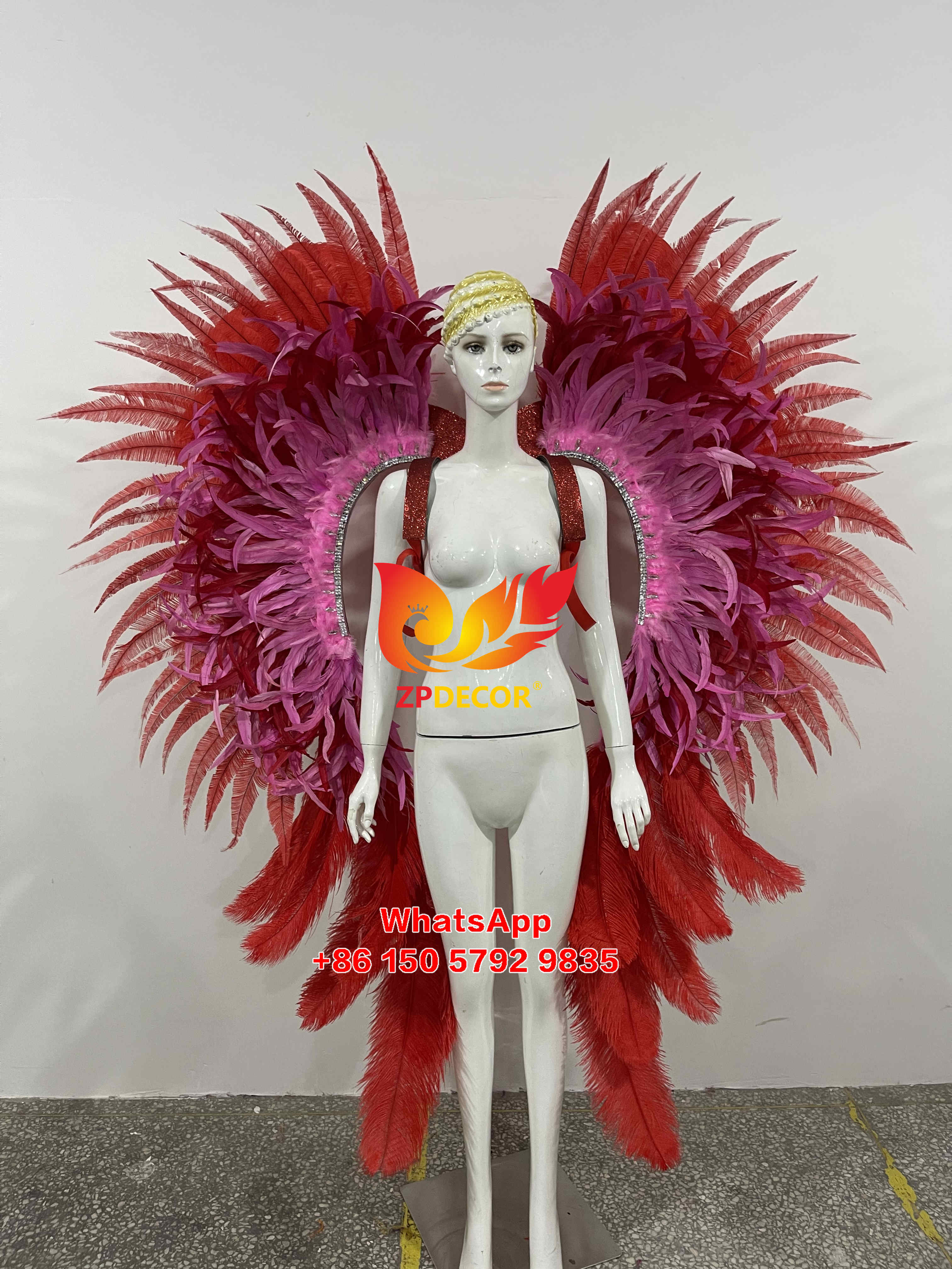 Zpdecor Handmade Red Ostrich Feathers Carnival Costumes Outfits