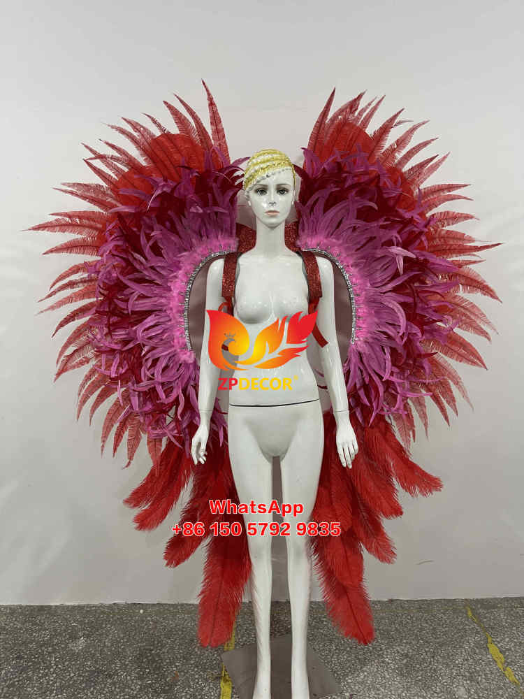 Zpdecor Handmade Red Ostrich Feathers Carnival Costumes Outfits