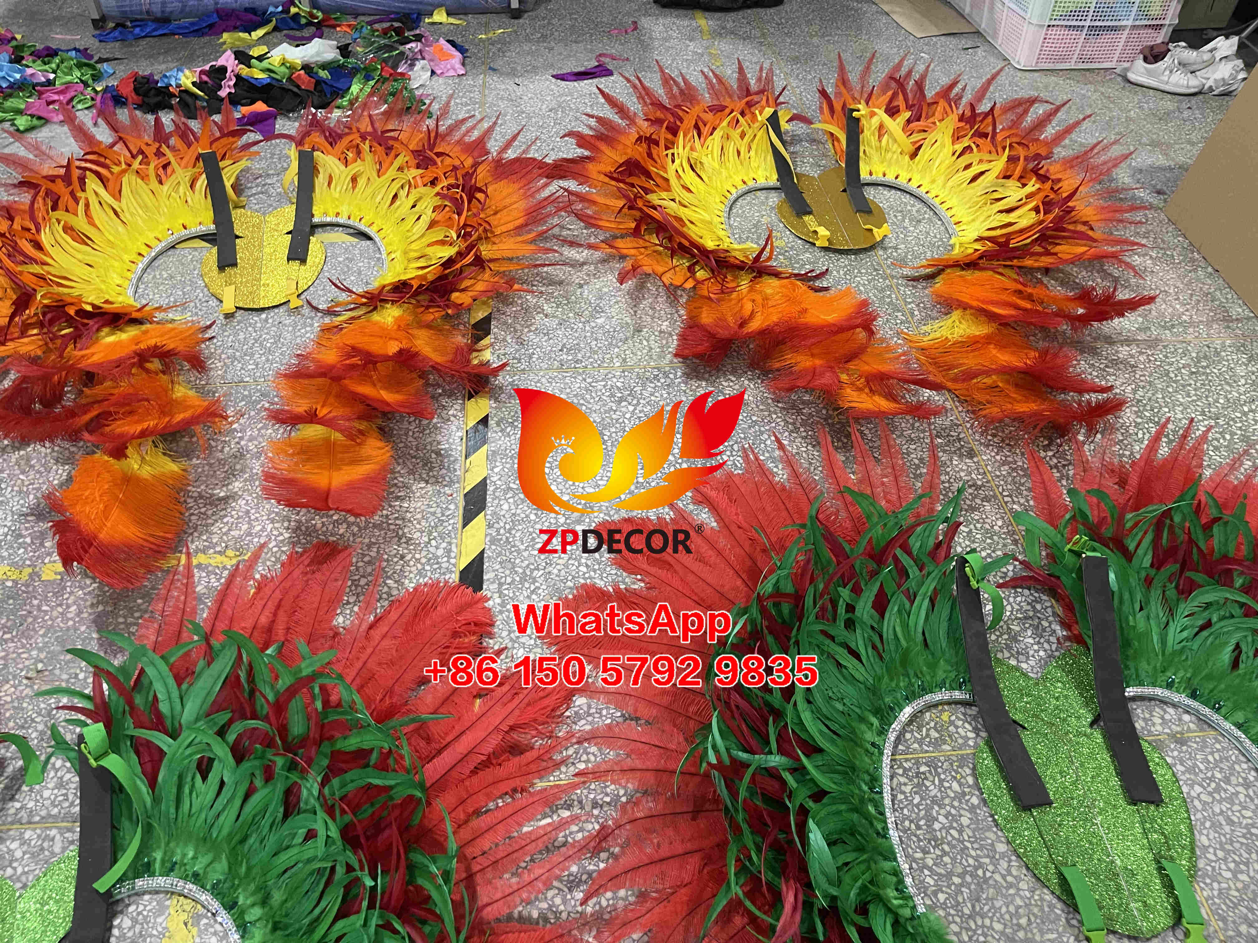 Zpdecor Dyed 3 Colors Gradient Effect Ostrich Feathers and Nandu Made Carnival Costumes Outfits