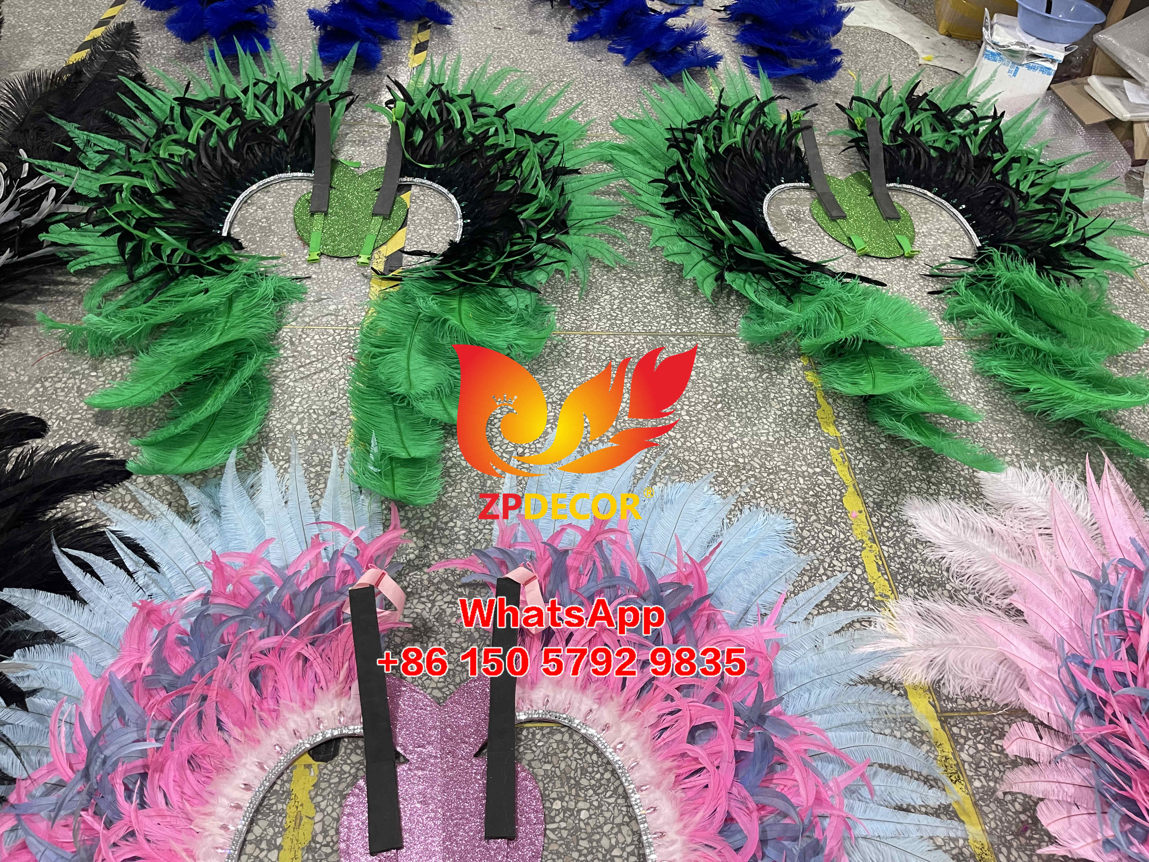 Zpdecor Customized Dyed Green Ostrich Feathers Carnival Costumes