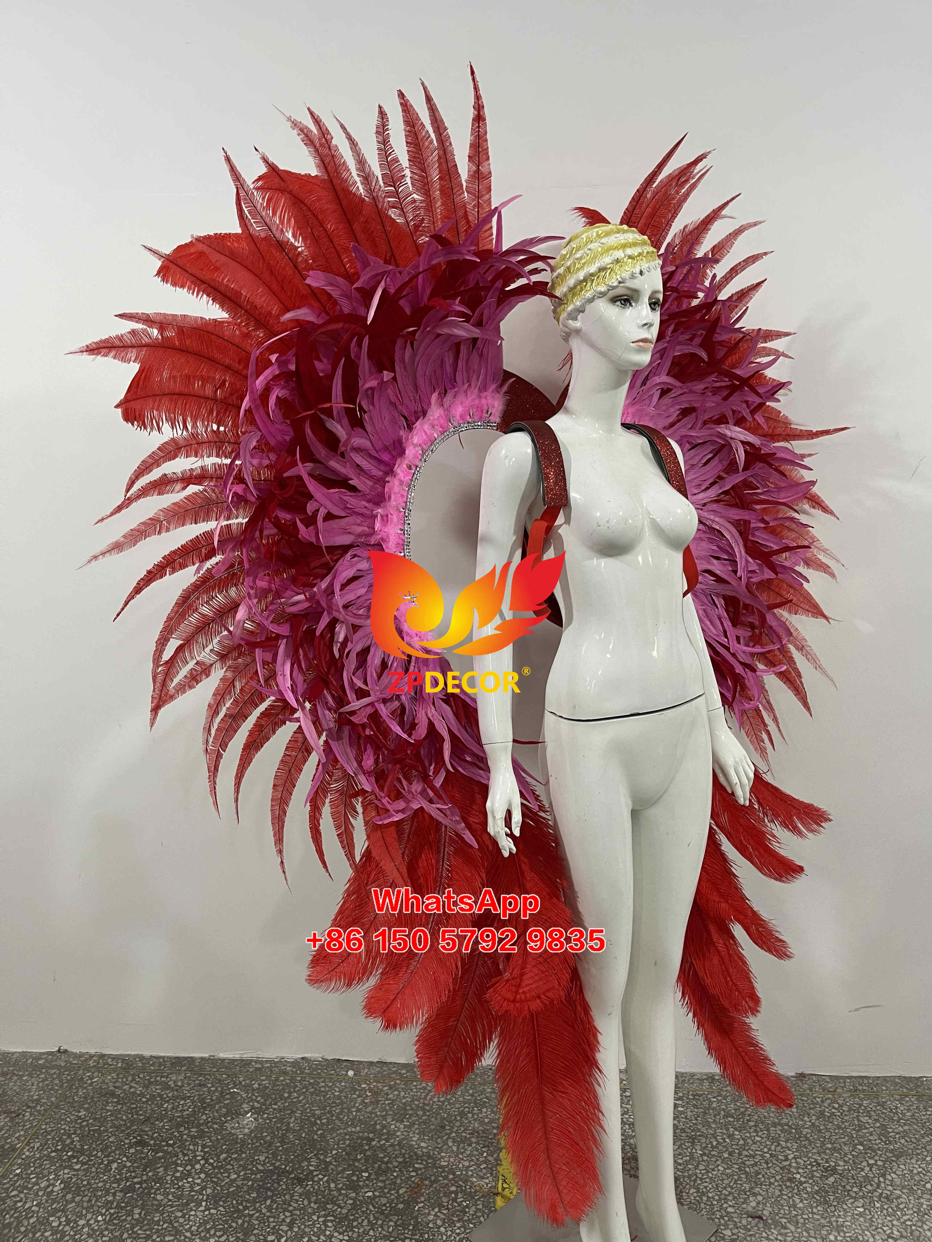 Zpdecor Handmade Red Ostrich Feathers Carnival Costumes Outfits