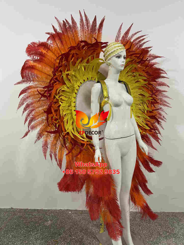 Zpdecor Dyed 3 Colors Gradient Effect Ostrich Feathers and Nandu Made Carnival Costumes Outfits